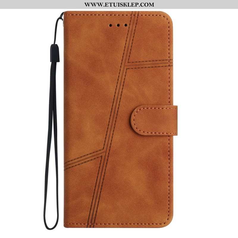 Etui Folio do Xiaomi Redmi Note 12 5G z Łańcuch Paskowaty Geometryczny Skórzany Styl